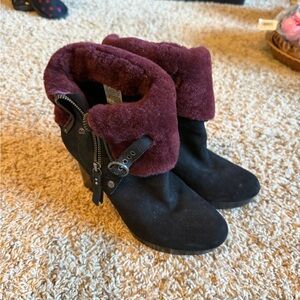 UGG Black and Burgundy Cuffed Heeled Boots Size 9